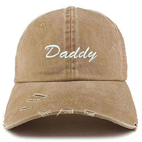 Trendy Apparel Shop Daddy Script Font Washed Front Mesh Back Frayed Bill Cap