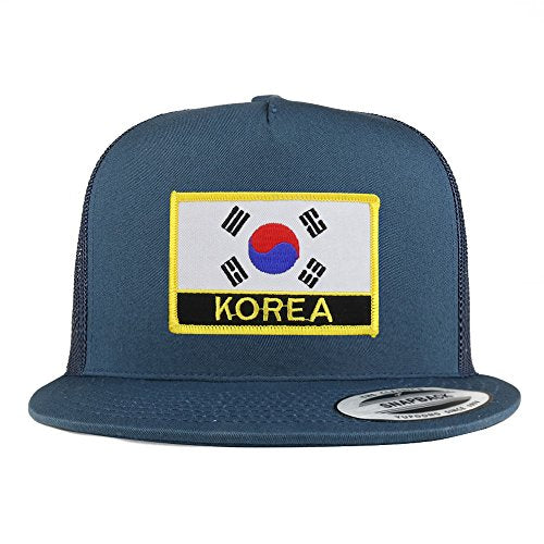 Trendy Apparel Shop Korea Flag 5 Panel Flatbill Trucker Mesh Snapback Cap