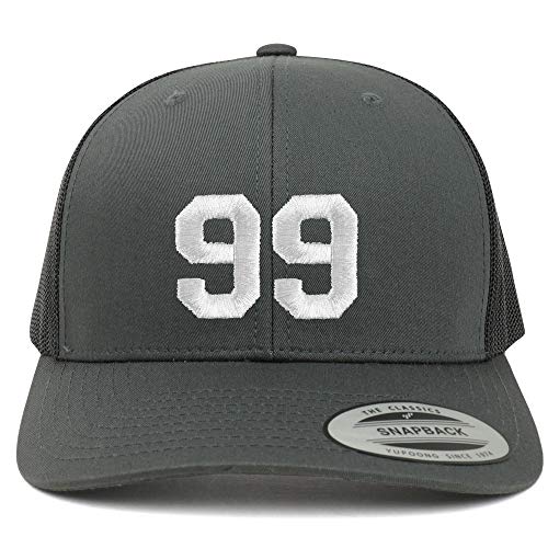 Trendy Apparel Shop Number 99 White Thread Embroidered Retro Trucker Mesh Cap