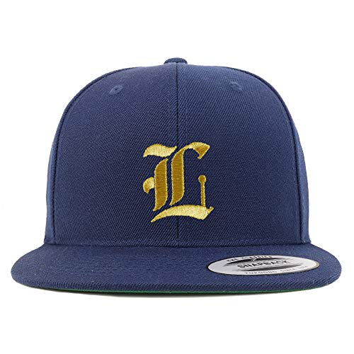 Trendy Apparel Shop Old English Gold L Embroidered Snapback Flatbill Baseball Cap