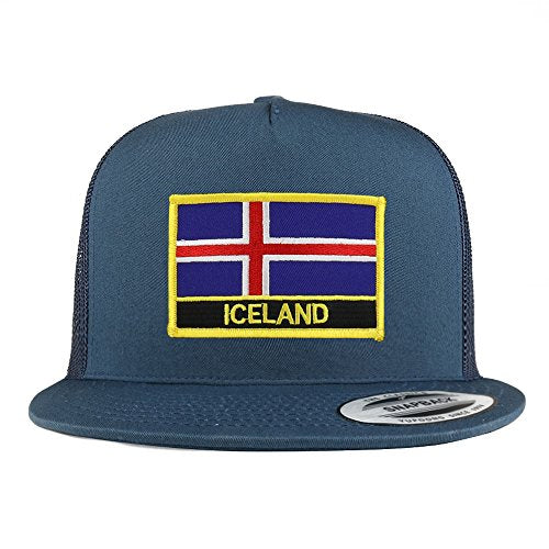 Trendy Apparel Shop Iceland Flag 5 Panel Flatbill Trucker Mesh Snapback Cap