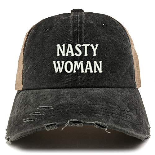 Trendy Apparel Shop Nasty Woman Washed Front Mesh Back Frayed Bill Cap