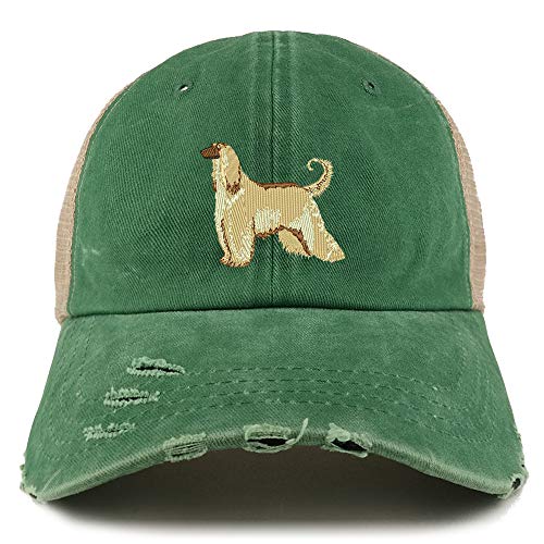 Trendy Apparel Shop Afghan Hound Dog Embroidered Frayed Bill Trucker Mesh Back Cap