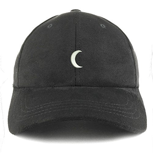 Trendy Apparel Shop Crescent Moon Embroidered Faux Suede Leather Adjustable Cap