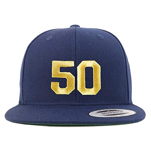 Trendy Apparel Shop Number 50 Gold Thread Flat Bill Snapback Baseball Cap