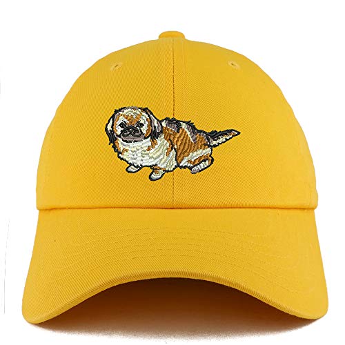 Trendy Apparel Shop Pekingese Dog Embroidered Low Profile Soft Cotton Dad Hat Cap