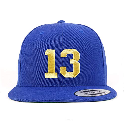 Trendy Apparel Shop Number 13 Gold Thread Flat Bill Snapback Baseball Cap