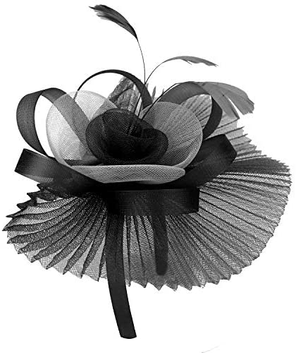 Trendy Apparel Shop Two Tone Loop Flower Pleated Horsehair Feather Fascinator