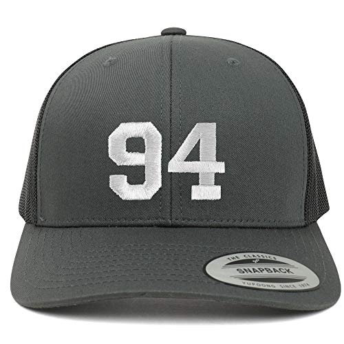 Trendy Apparel Shop Number 94 White Thread Embroidered Retro Trucker Mesh Cap