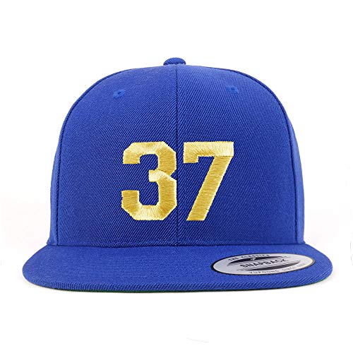 Trendy Apparel Shop Number 37 Gold Thread Flat Bill Snapback Baseball Cap