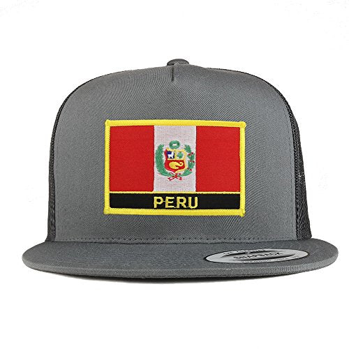 Trendy Apparel Shop Peru Flag 5 Panel Flatbill Trucker Mesh Snapback Cap