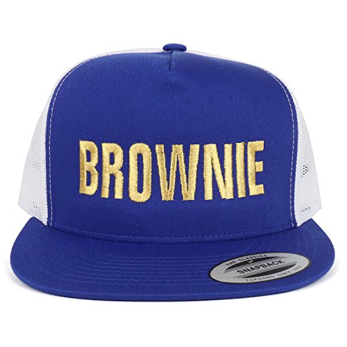 Trendy Apparel Shop Brownie Gold Embroidered 5 Panel Flat Bill 2-Tone Mesh Cap