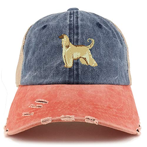 Trendy Apparel Shop Afghan Hound Dog Embroidered Frayed Bill Trucker Mesh Back Cap