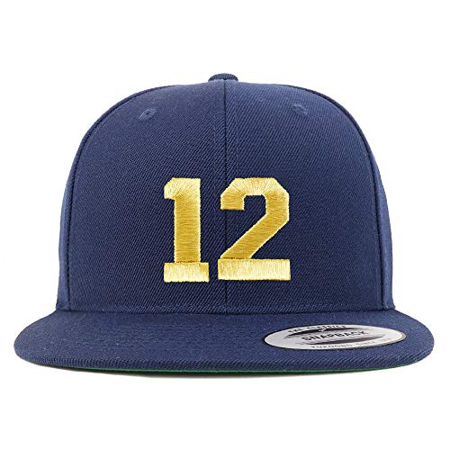 Trendy Apparel Shop Number 12 Gold Thread Flat Bill Snapback Baseball Cap