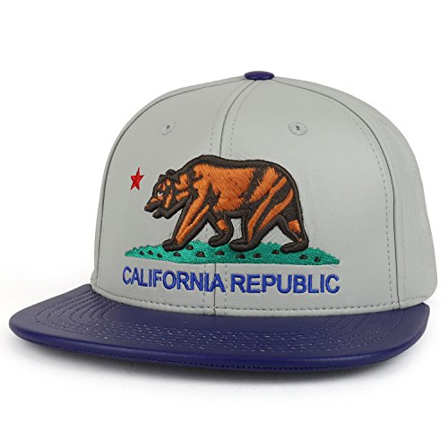 Trendy Apparel Shop California Republic Bear Emblem Embroidered PU Leather Cap