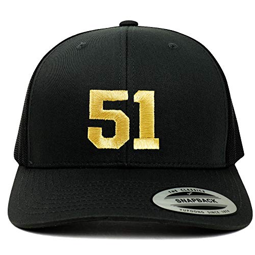 Trendy Apparel Shop Number 51 Gold Thread Embroidered Retro Trucker Mesh Cap