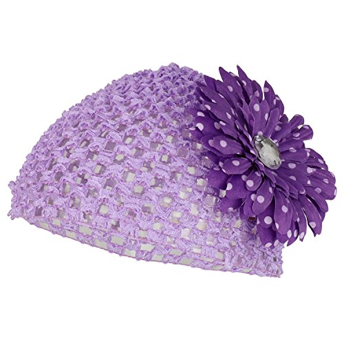 Trendy Apparel Shop Polka Dot Daisy Flower Pin Baby Infant Crochet Beanie