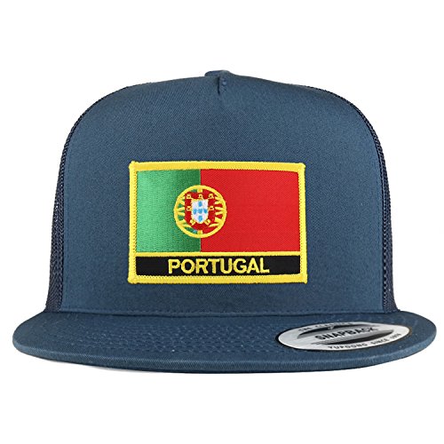 Trendy Apparel Shop Portugal Flag 5 Panel Flatbill Trucker Mesh Snapback Cap