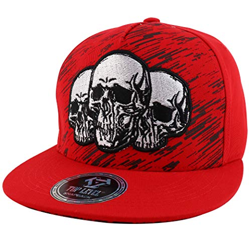 Trendy Apparel Shop Three Skull Embroidered Flatbill Cotton Snapback Cap