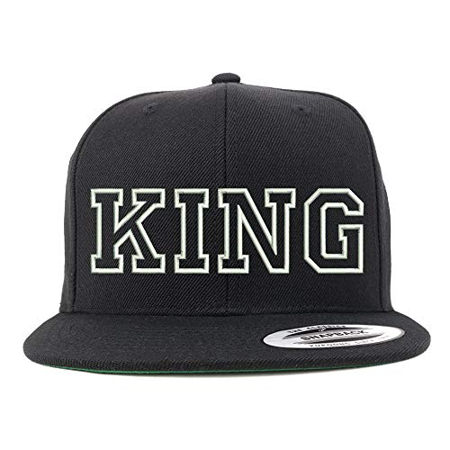 Trendy Apparel Shop King Outline Embroidered Snapback Flatbill Baseball Cap