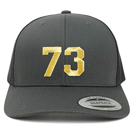 Trendy Apparel Shop Number 73 Gold Thread Embroidered Retro Trucker Mesh Cap