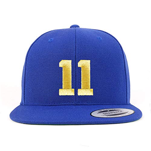 Trendy Apparel Shop Number 11 Gold Thread Flat Bill Snapback Baseball Cap