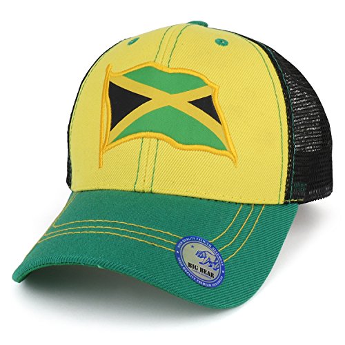 Trendy Apparel Shop Jamaican Wavy Flag Patch Embroidered Mesh Trucker Cap