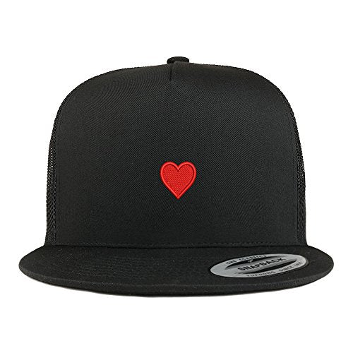 Trendy Apparel Shop Emoticon Heart Embroidered 5 Panel Flat Bill Trucker Mesh Back Cap