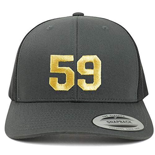 Trendy Apparel Shop Number 59 Gold Thread Embroidered Retro Trucker Mesh Cap