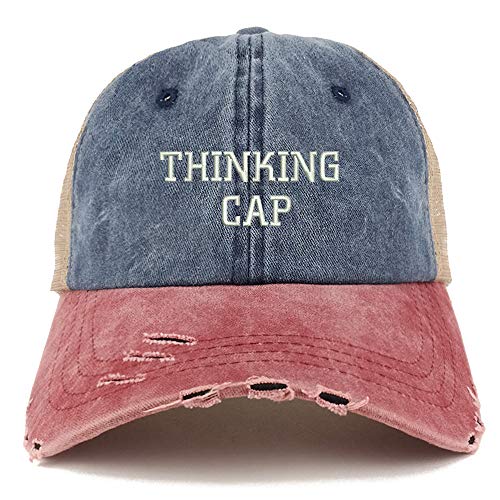 Trendy Apparel Shop Thinking Cap Washed Front Mesh Back Frayed Bill Cap