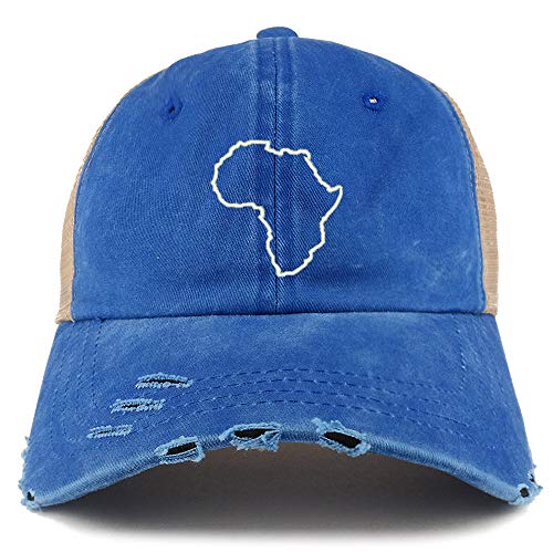 Trendy Apparel Shop Africa Map Outline Washed Front Mesh Back Frayed Bill Cap