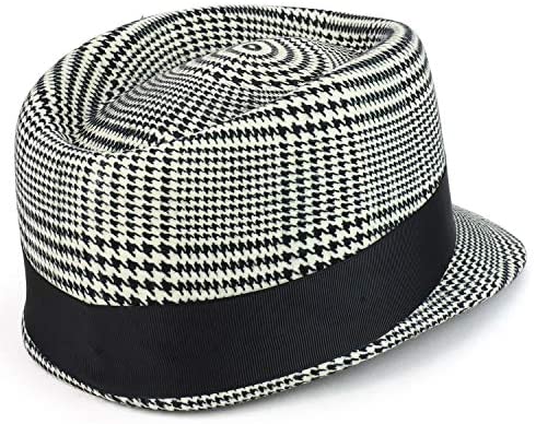 Trendy Apparel Shop Houndstooth Plaid Feather Grosgrain Band Military Wool Hat