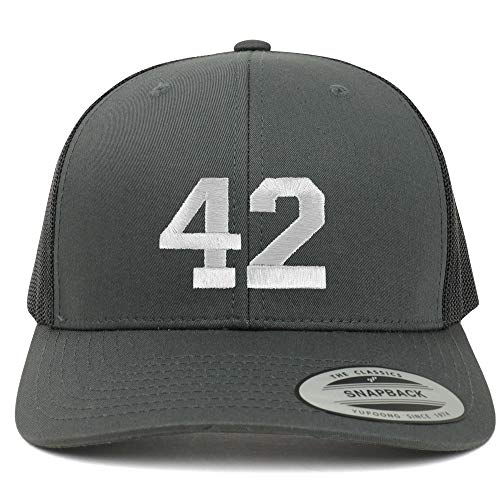 Trendy Apparel Shop Number 42 White Thread Embroidered Retro Trucker Mesh Cap