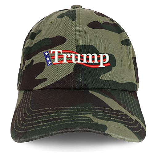 Trendy Apparel Shop Trump Wavy Flag Embroidered 100% Cotton Adjustable Cap Dad Hat