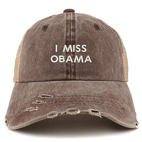 Trendy Apparel Shop I Miss Obama Washed Front Mesh Back Frayed Bill Cap