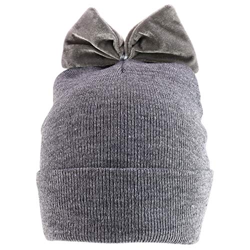 Trendy Apparel Shop Youth Size Girl's Velvet Bow Accent Cuff Long Beanie