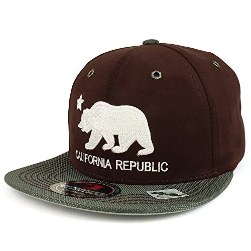 Trendy Apparel Shop California Republic Bear Embroidered Chamude Flatbill Snapback Cap