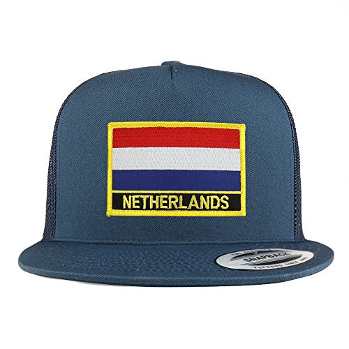 Trendy Apparel Shop Netherlands Flag 5 Panel Flatbill Trucker Mesh Snapback Cap