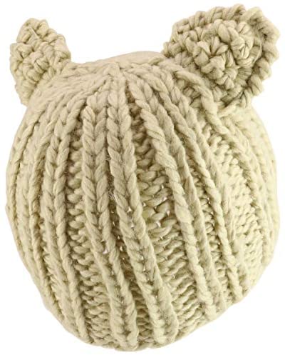 Trendy Apparel Shop Youth Size Girl's Kitten Ears Accent Ribbed Knit Beanie Cap - Beige - Youth