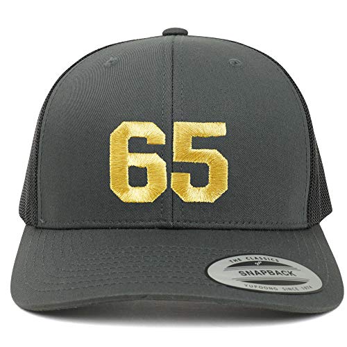 Trendy Apparel Shop Number 65 Gold Thread Embroidered Retro Trucker Mesh Cap