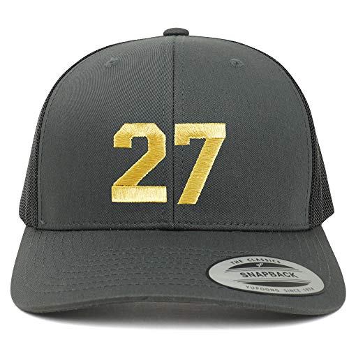 Trendy Apparel Shop Number 27 Gold Thread Embroidered Retro Trucker Mesh Cap