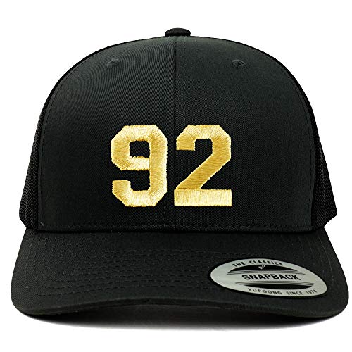 Trendy Apparel Shop Number 92 Gold Thread Embroidered Retro Trucker Mesh Cap