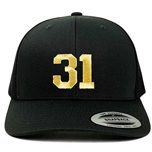 Trendy Apparel Shop Number 31 Gold Thread Embroidered Retro Trucker Mesh Cap