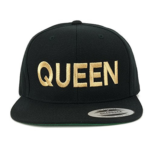 Trendy Apparel Shop Flexfit Queen Metallic Gold Embroidered Flat Bill Snapback Cap