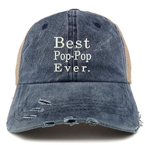 Trendy Apparel Shop Best Pop Pop Ever Washed Front Mesh Back Frayed Bill Cap