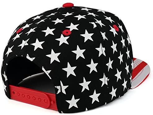 Trendy Apparel Shop USA 3D Embroidered Snapback Cap with Stars and Striped Printed Flat Bill