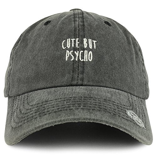 Trendy Apparel Shop Cute But Psycho Text Embroidered Unstructured Washed Cotton Dad Hat