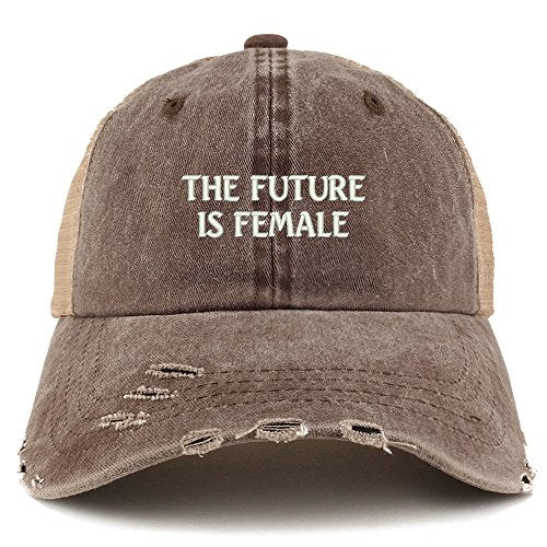 Trendy Apparel Shop The Future is Female Embroidered Frayed Bill Trucker Mesh Back Cap