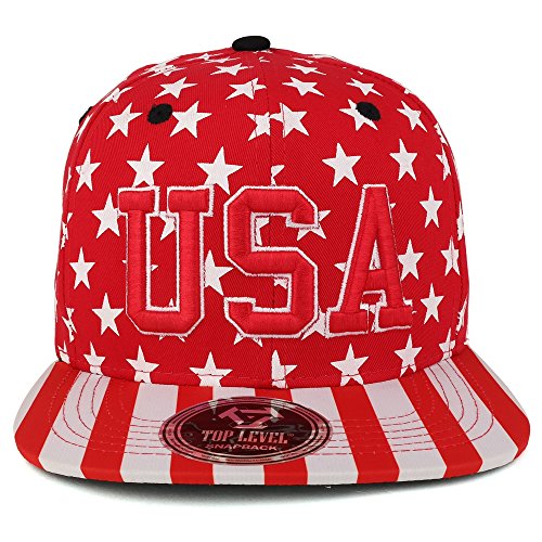 Trendy Apparel Shop USA 3D Embroidered Snapback Cap with Stars and Striped Printed Flat Bill