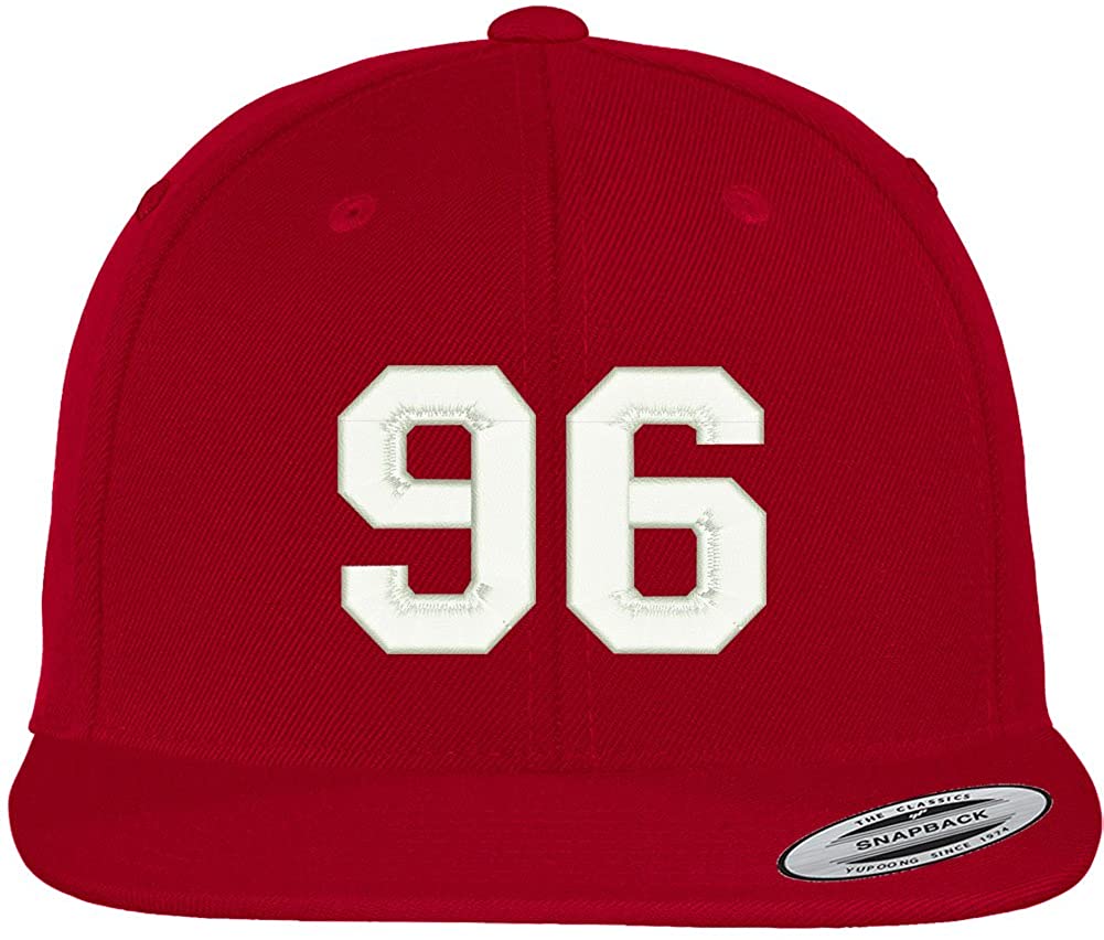 Trendy Apparel Shop Number 96 Collegiate Varsity Font Embroidered Flat Bill Snapback Cap